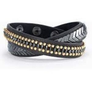 Stella & Dot Double Wrap Bracelet  Gold Black Grey Beads Chevron Adjustable Band